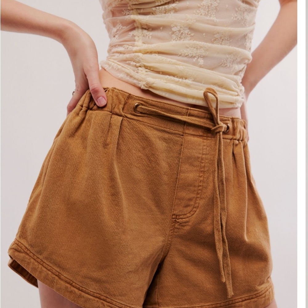 Free People Romy Pull on High Waist Tan Shorts for Women